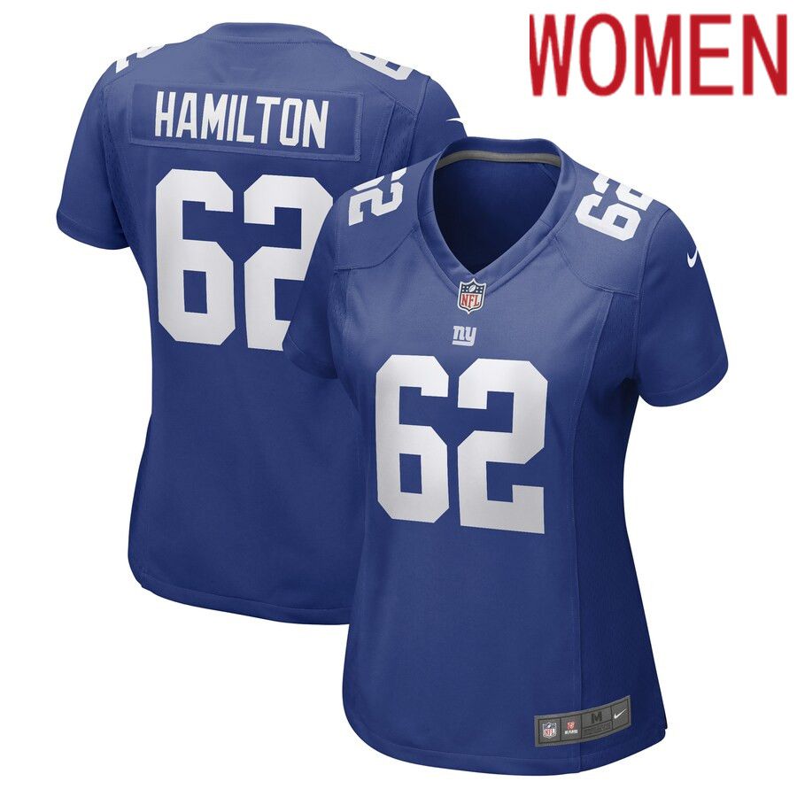 Women New York Giants #62 Devery Hamilton Nike Royal Game Player NFL Jersey->women nfl jersey->Women Jersey